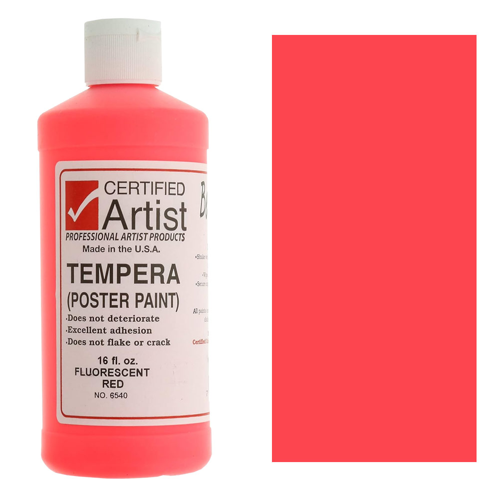 Bestemp Certified Artist Tempera Poster Paint 16oz Fluorescent Red