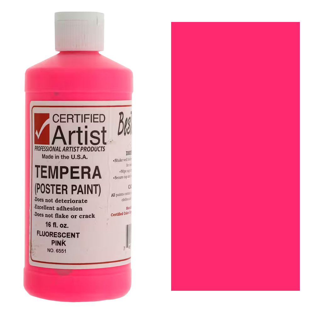 Bestemp Certified Artist Tempera Poster Paint 16oz Fluorescent Pink