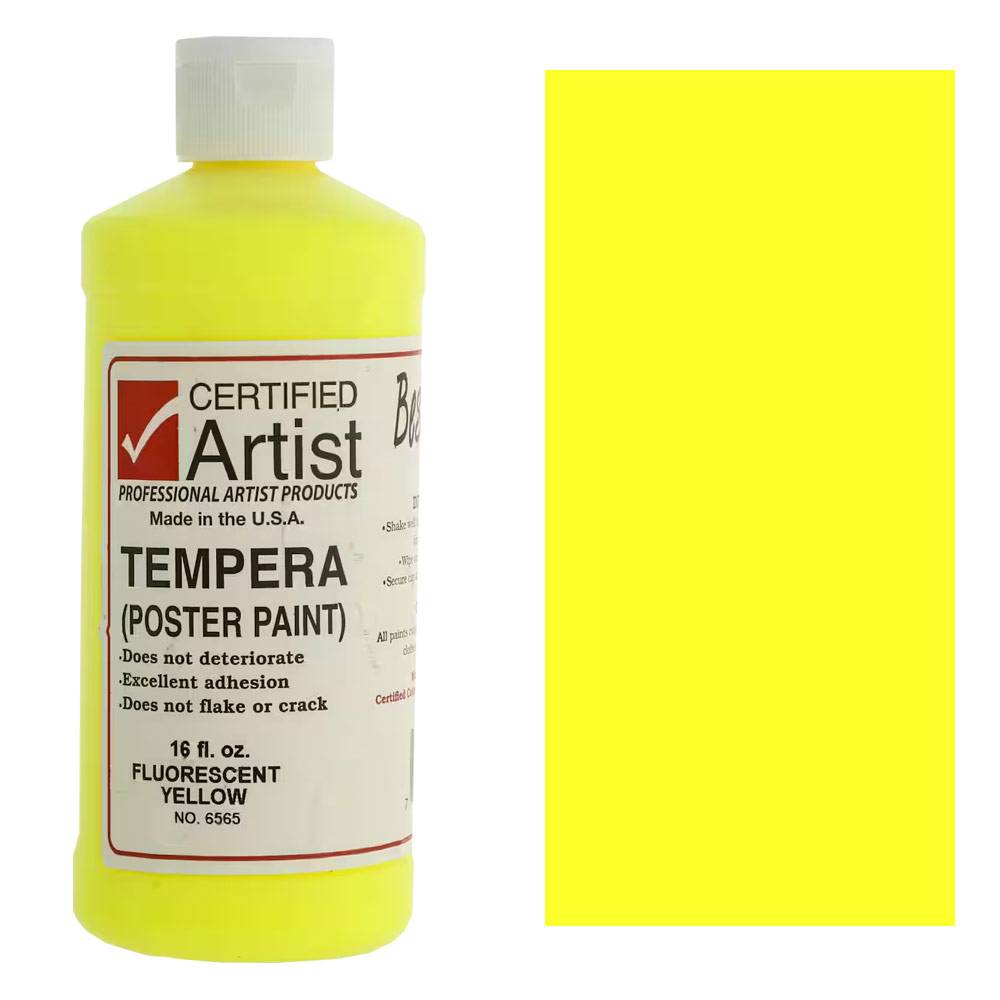 Bestemp Certified Artist Tempera Poster Paint 16oz Fluorescent Yellow