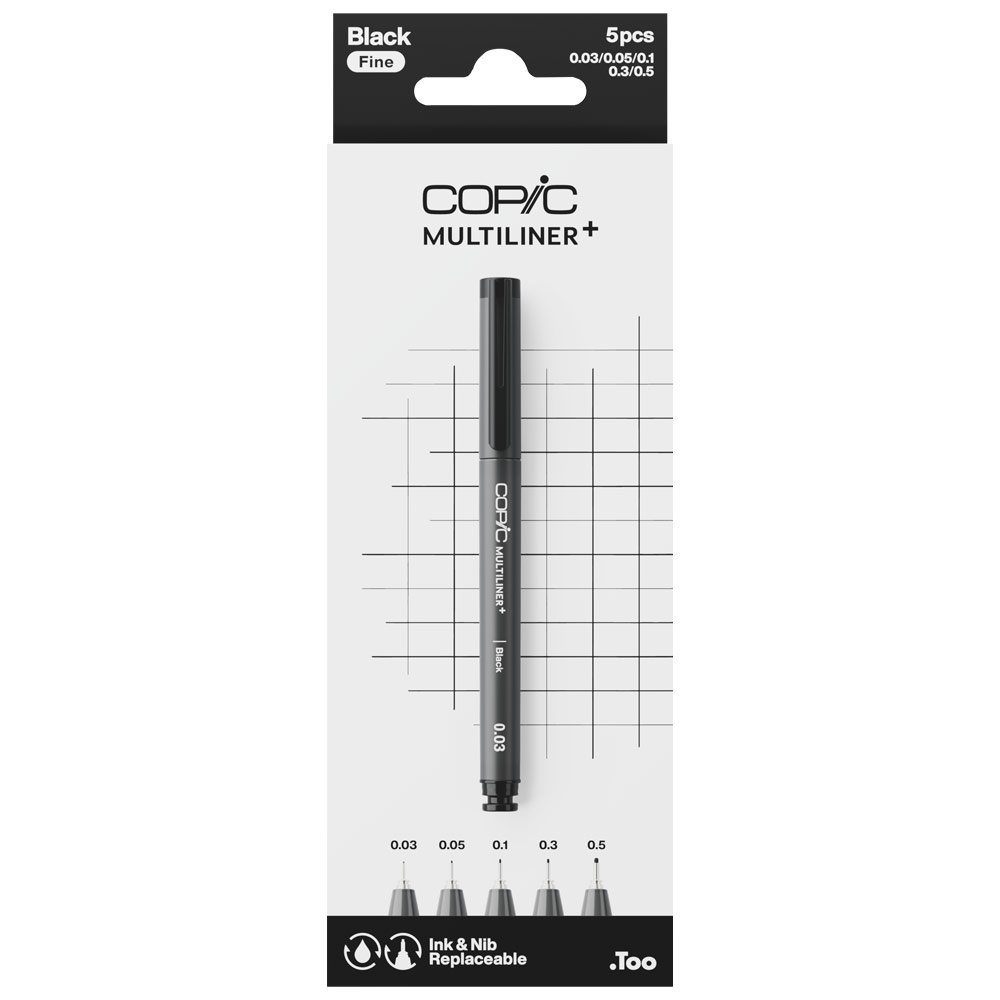 Copic Multiliner+ Plus Pigment Ink Pen 5 Set Black