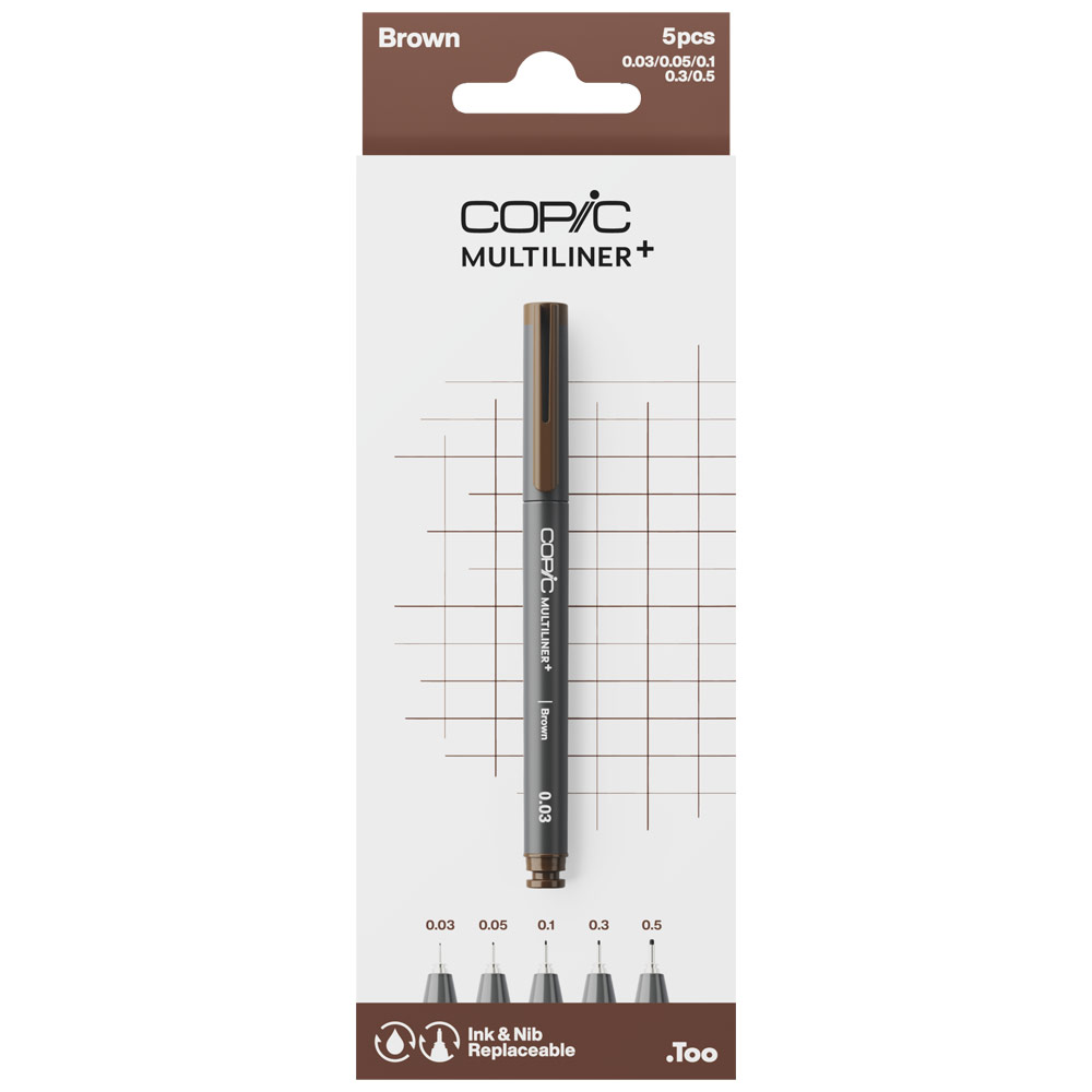 Copic Multiliner+ Plus Pigment Ink Pen 5 Set Brown