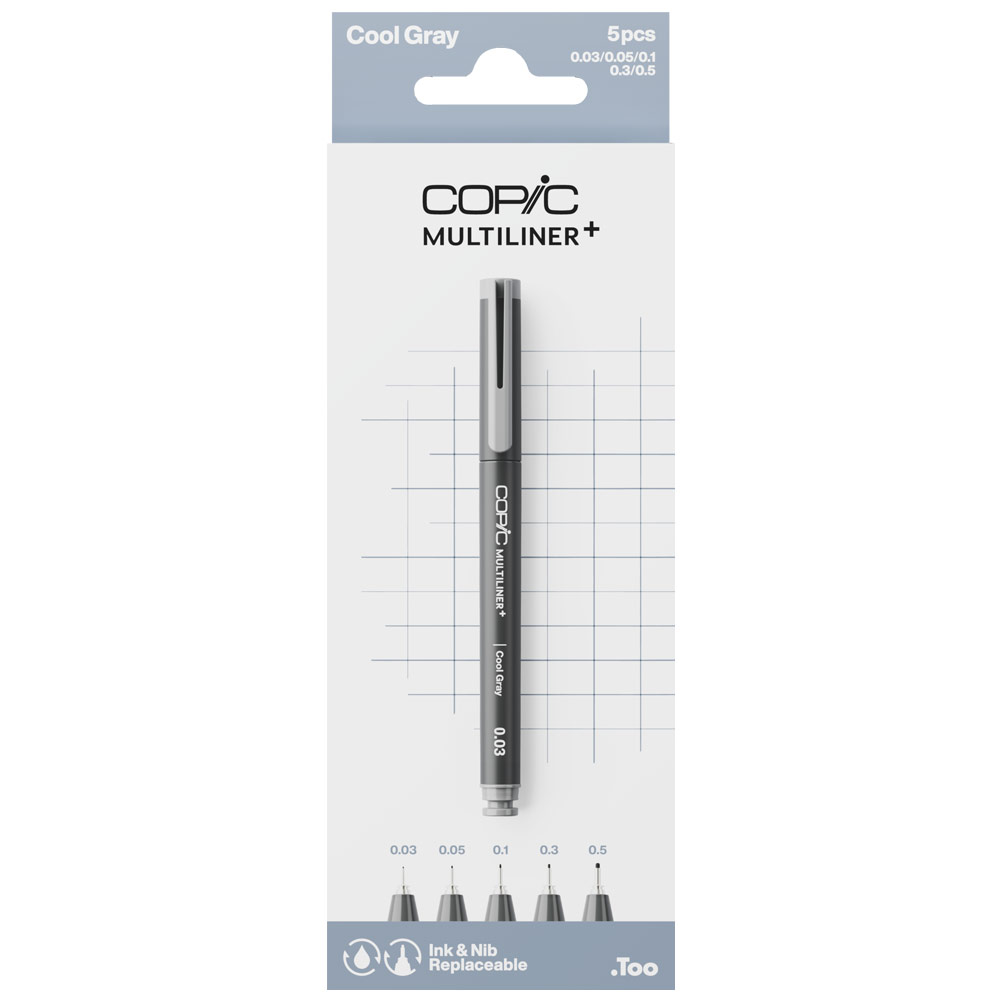 Copic Multiliner+ Plus Pigment Ink Pen 5 Set Cool Gray