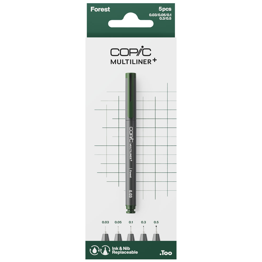 Copic Multiliner+ Plus Pigment Ink Pen 5 Set Forest
