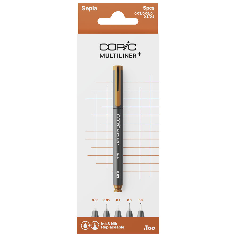 Copic Multiliner+ Plus Pigment Ink Pen 5 Set Sepia
