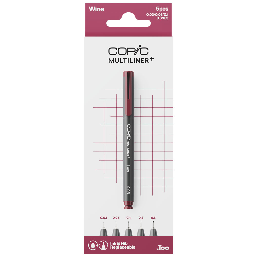 Copic Multiliner+ Plus Pigment Ink Pen 5 Set Wine