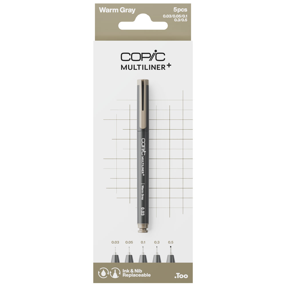 Copic Multiliner+ Plus Pigment Ink Pen 5 Set Warm Gray