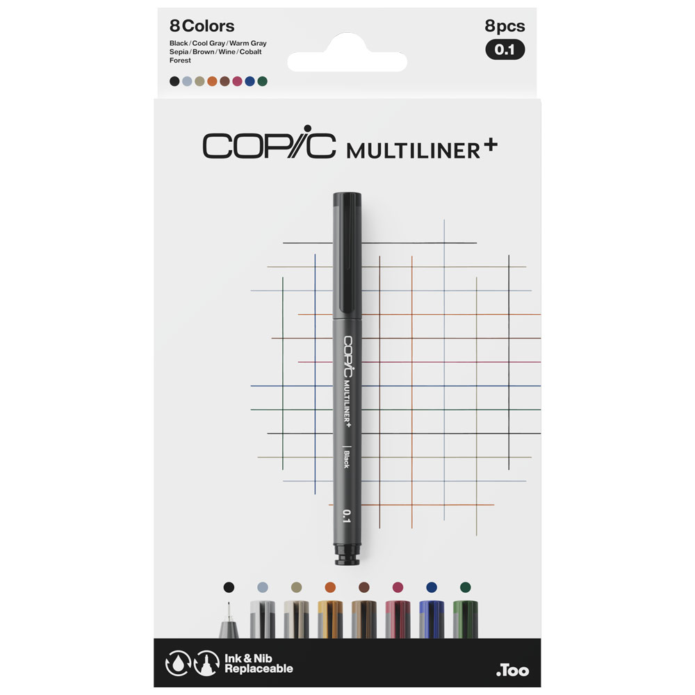 Copic Multiliner+ Plus Pigment Ink 0.1mm Pen 8 Set Colors