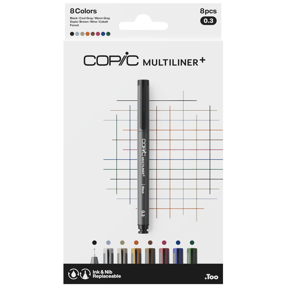 Copic Multiliner+ Plus Pigment Ink 0.3mm Pen 8 Set Colors