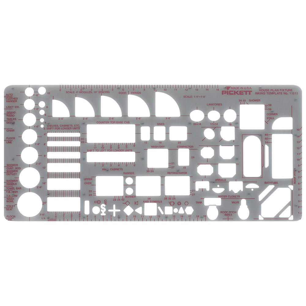 Pickett House Plan Fixtures Kitchen & Bath Template 1/4" Scale