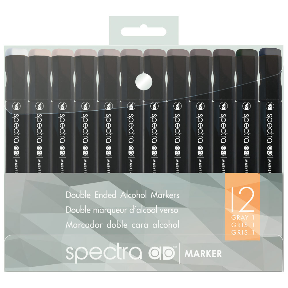 Chartpak Spectra AD Twin Tip Alcohol Marker 12 Set Warm Gray