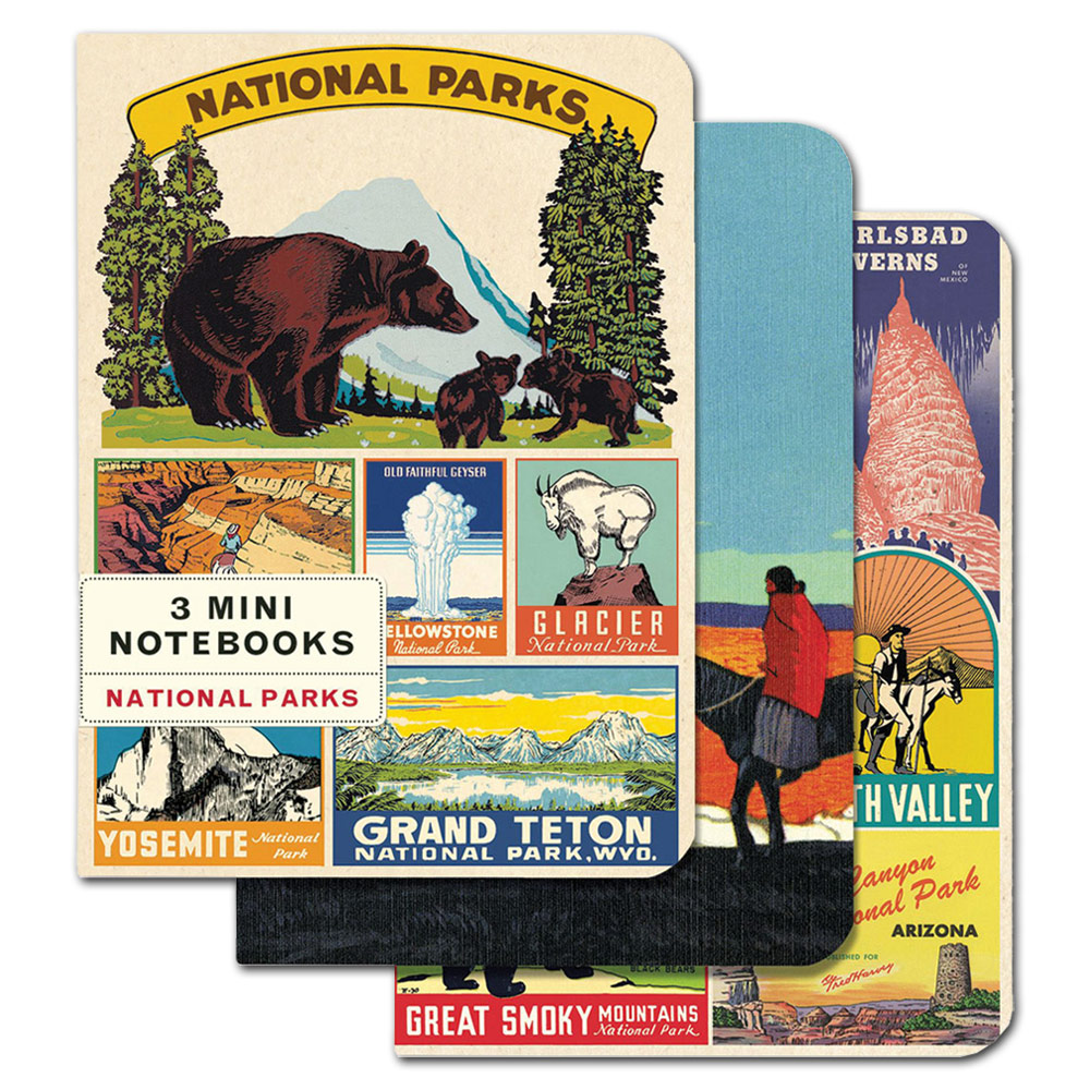 Cavallini Mini Assorted Vintage Notebooks 4"x5.5" 3 Pack National Parks