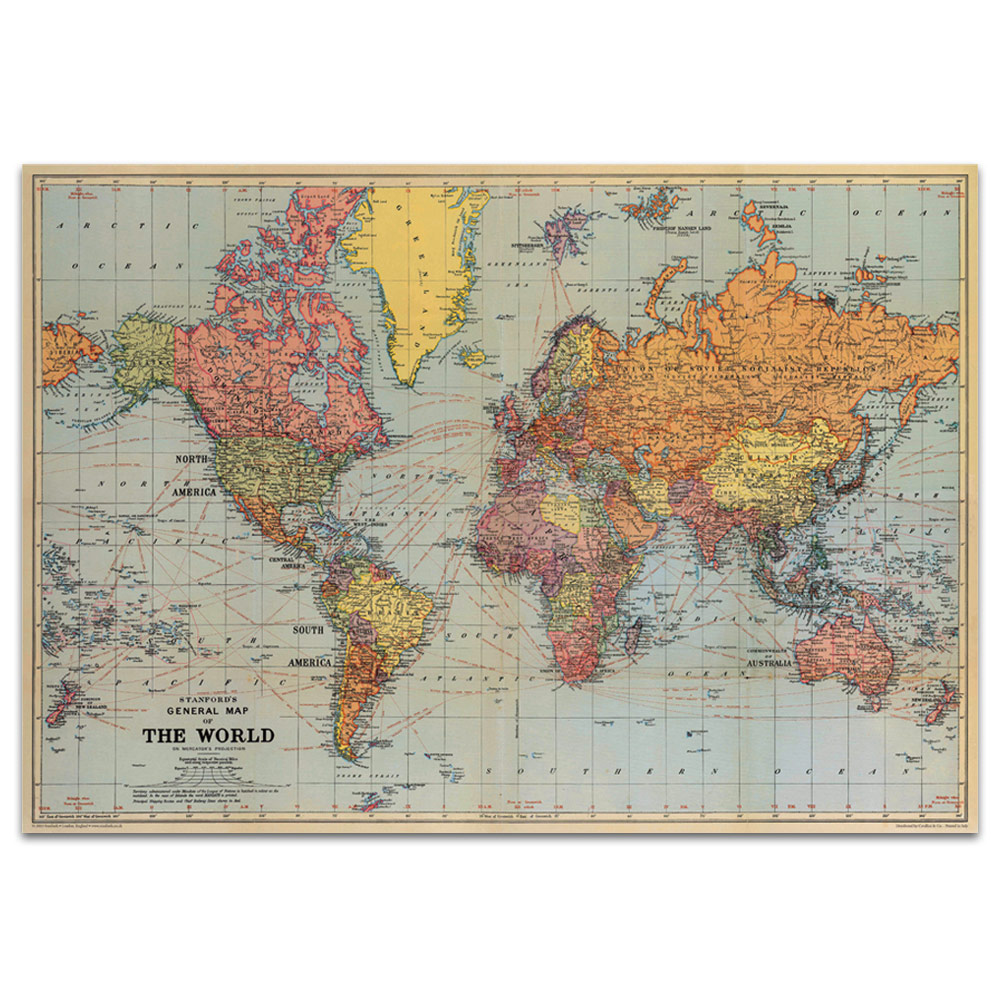 Cavallini Vintage Poster 20"x28" General Map of the World