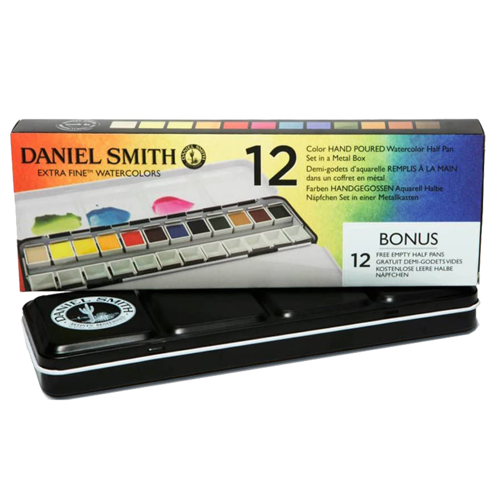 Daniel Smith Extra Fine Watercolor Half Pan Metal Box 12 Set Original