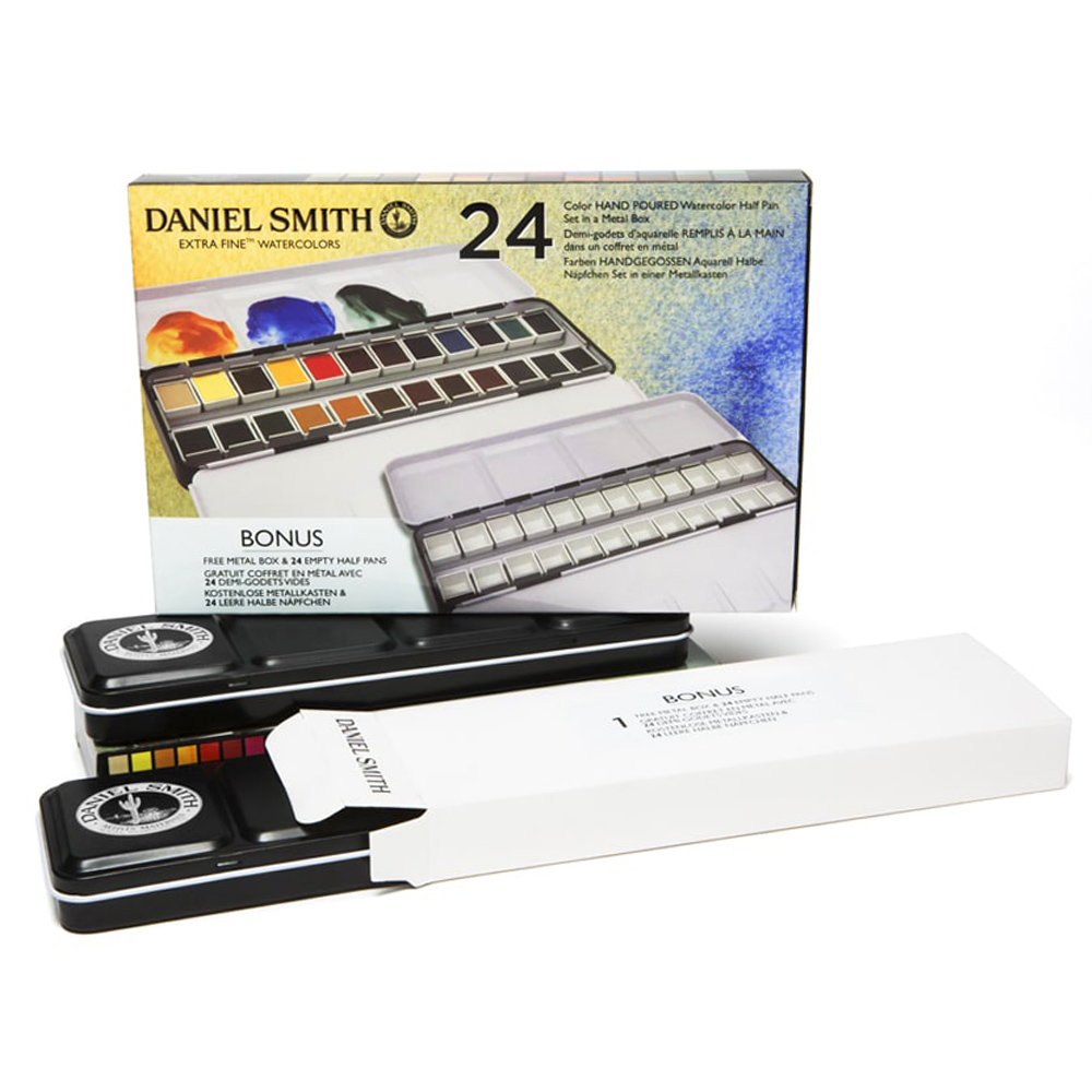 Daniel Smith : Watercolour Paint : Half Pan : Metal Box Set of 24 : Plus  Extra Empty 24 Half Pan Metal Box - Watercolour Sets - Watercolour Gifts -  Gifts
