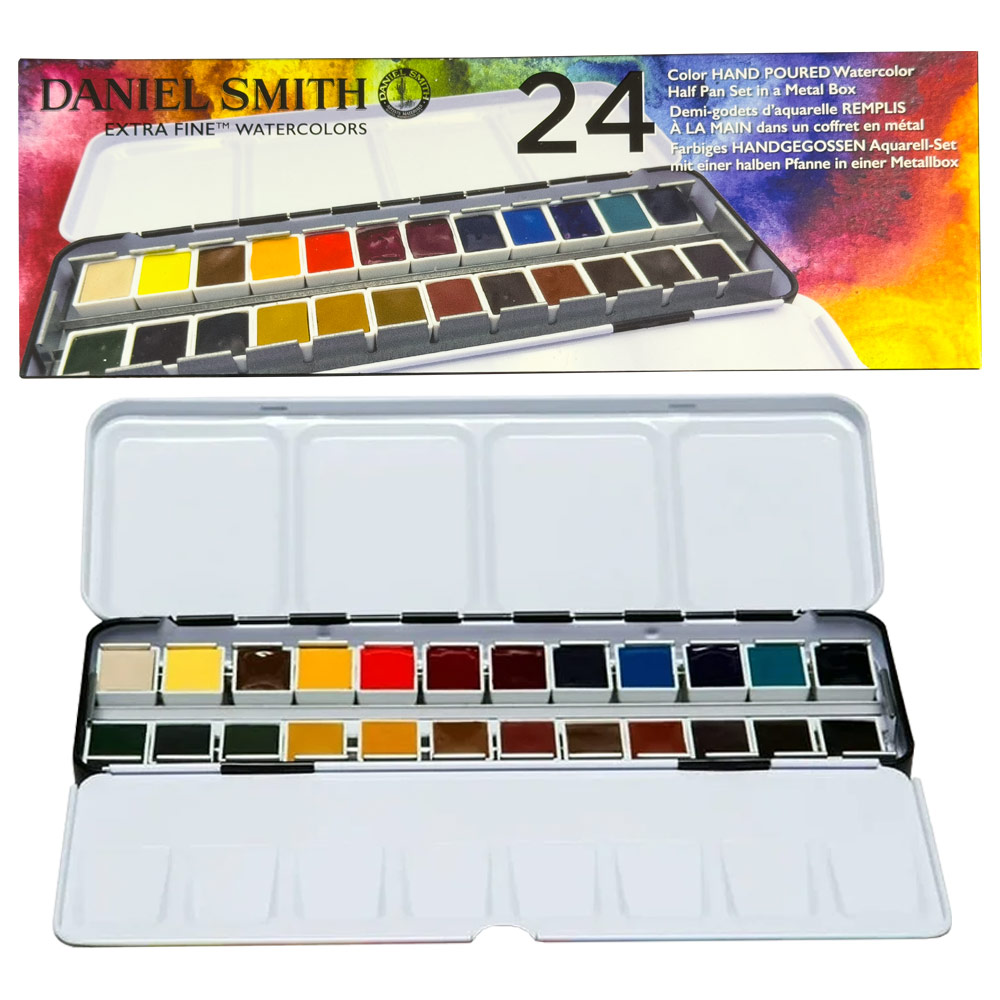 Daniel Smith Extra Fine Watercolor Half Pan Metal Box 24 Set