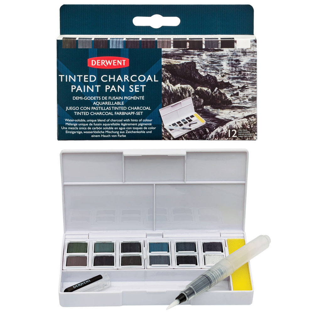 Derwent Watercolour Paint Pan 12 Set Tinted Charcoal