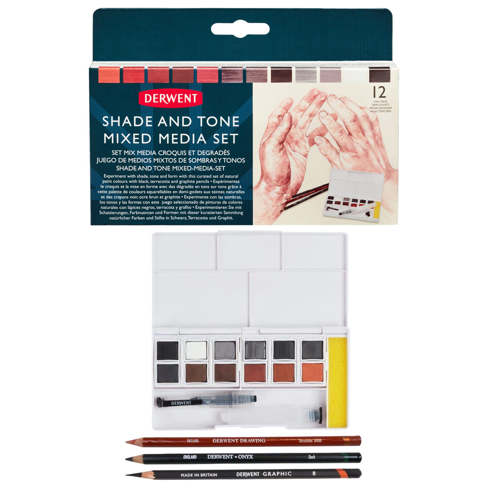 Derwent Watercolour Paint Pan 12 Set Shade & Tone