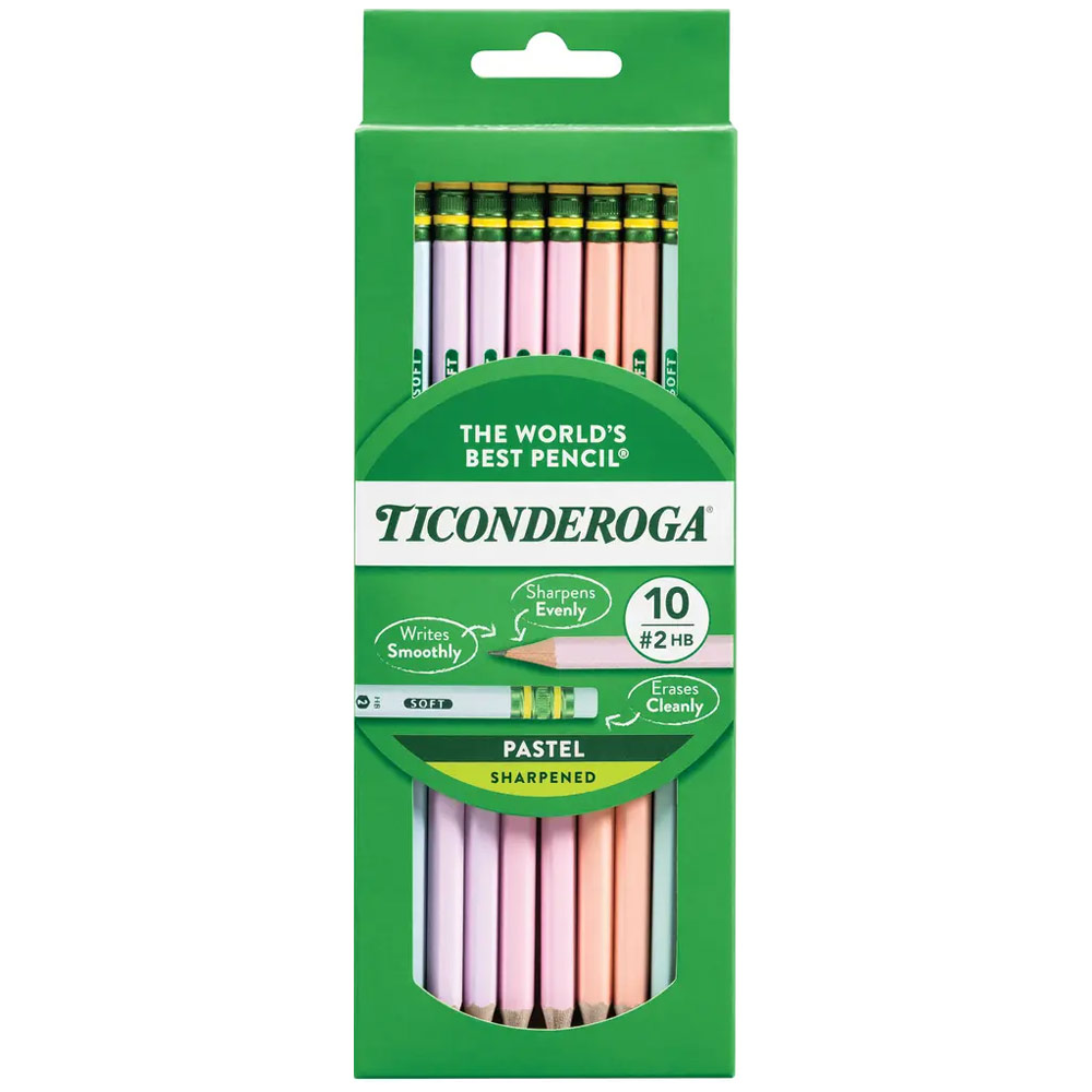 Ticonderoga Wood-Cased Pre-Sharpened HB Pencil 10 Pack Pastel