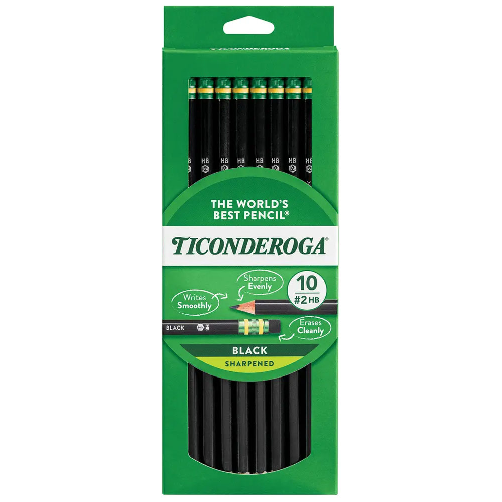 Ticonderoga Wood-Cased Pre-Sharpened HB Pencil 10 Pack Black