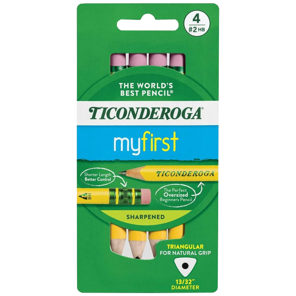 Ticonderoga MyFirst Short Triangular HB Pencil 4 Pack Yellow