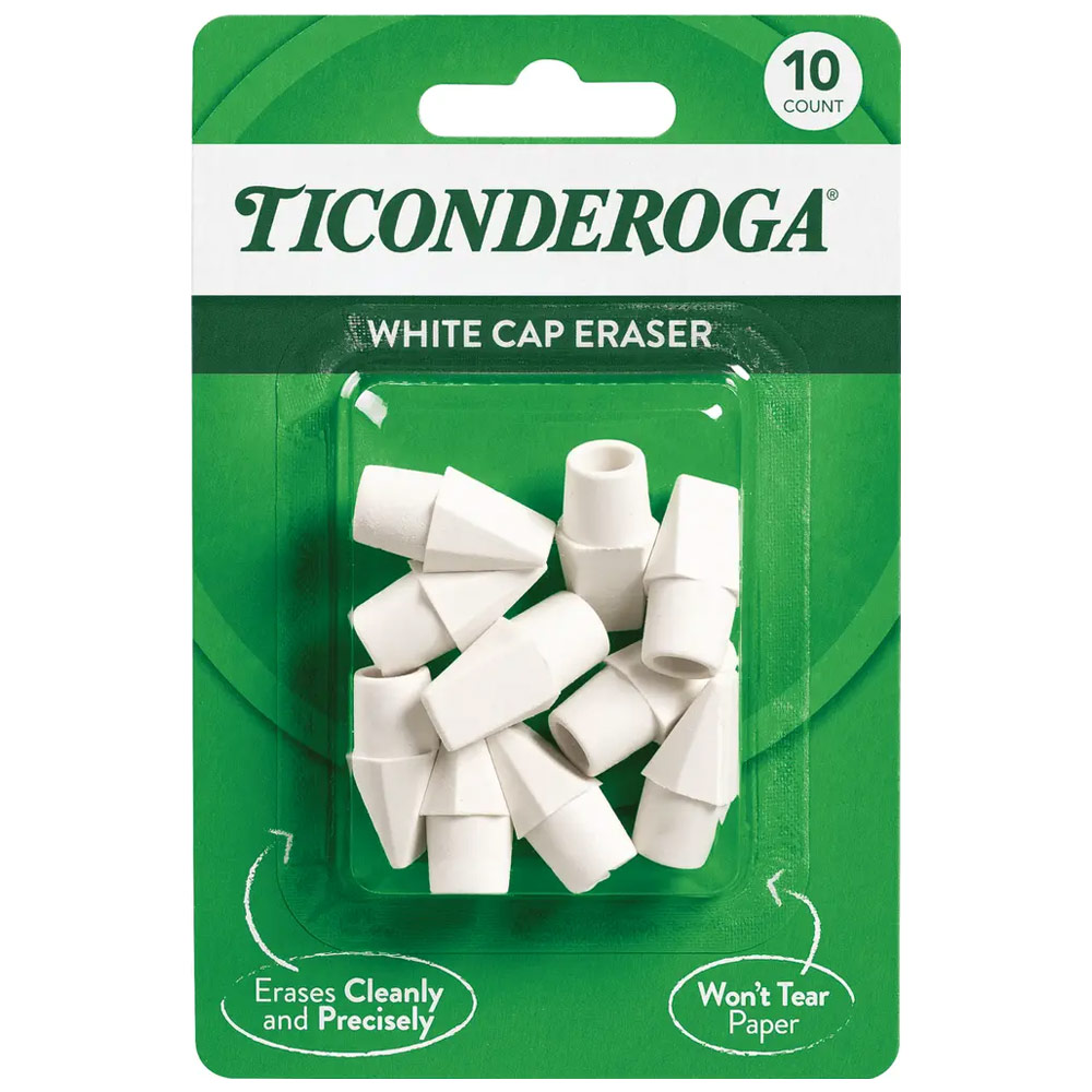 Ticonderoga Pencil Cap Eraser 10 Pack White