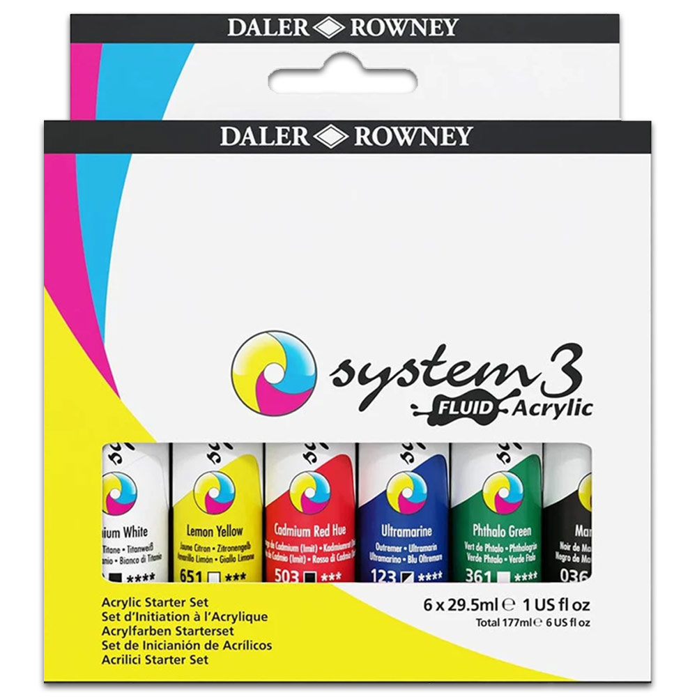 Daler-Rowney System3 Fluid Acrylic 6 x 29.5ml Set Starter