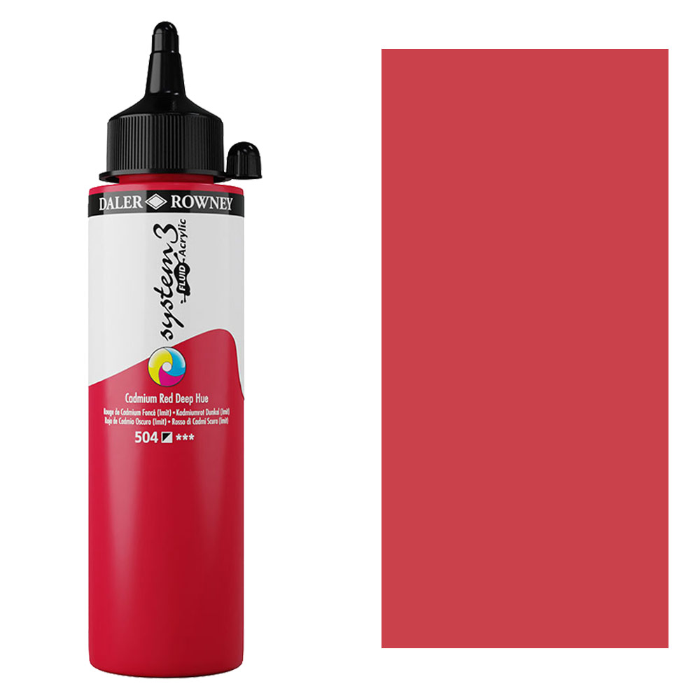 Daler-Rowney System3 Fluid Acrylic 250ml Cadmium Red Deep Hue
