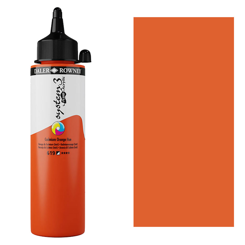 Daler-Rowney System3 Fluid Acrylic 250ml Cadmium Orange Hue