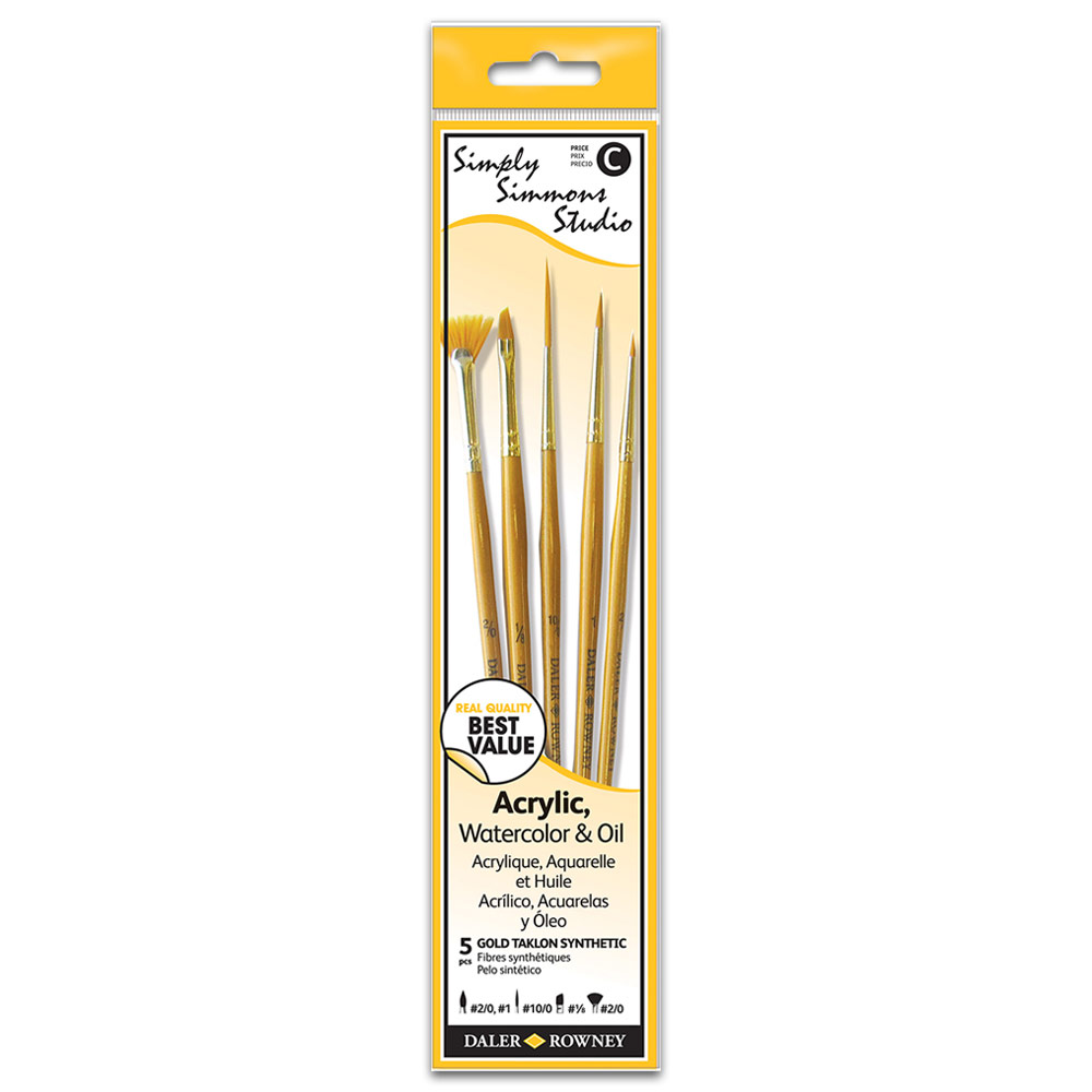 Daler-Rowney Simply Simmons Studio Golden Taklon Brush 5 Set Assorted