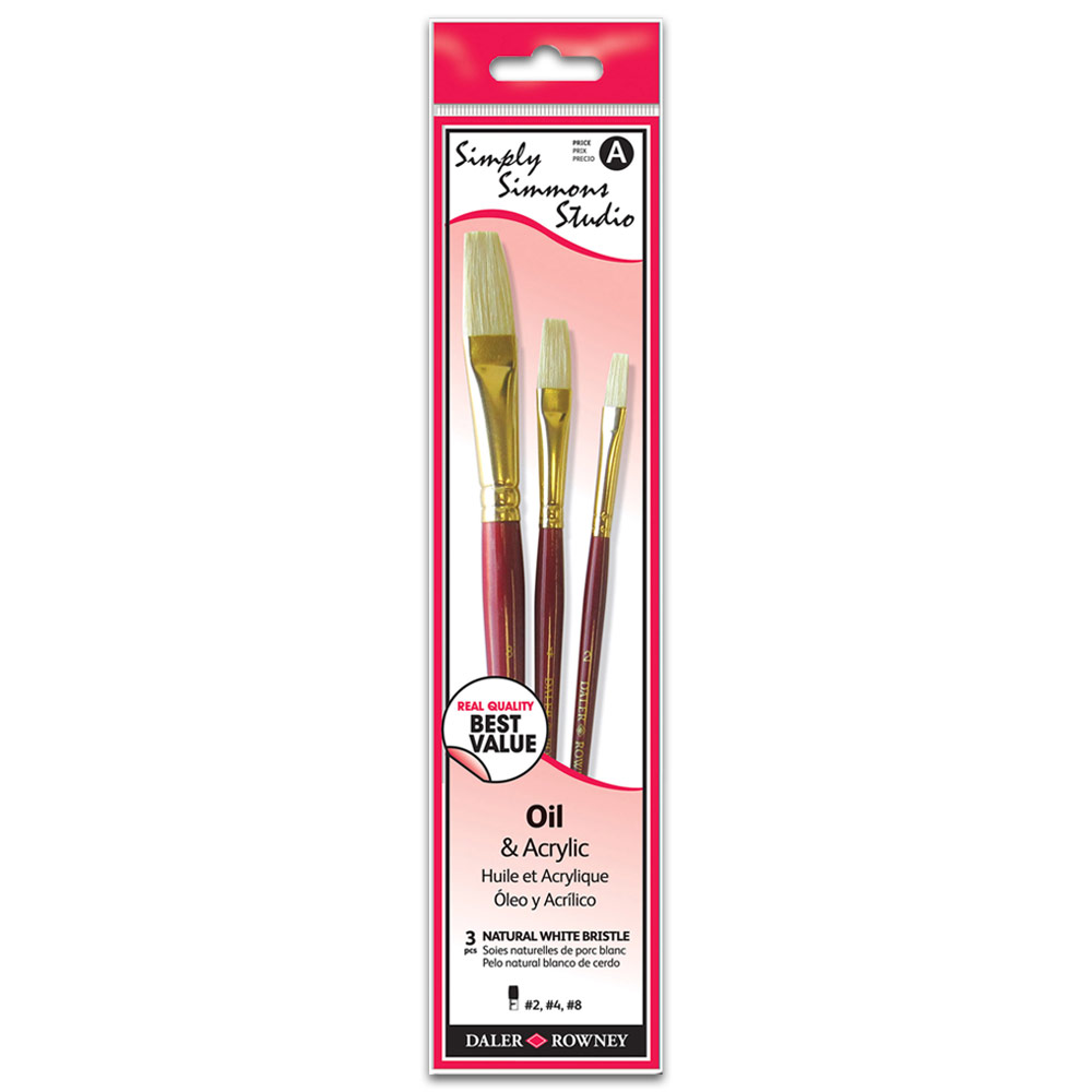 Daler-Rowney Simply Simmons Studio Bristle Brush 3 Set Assorted