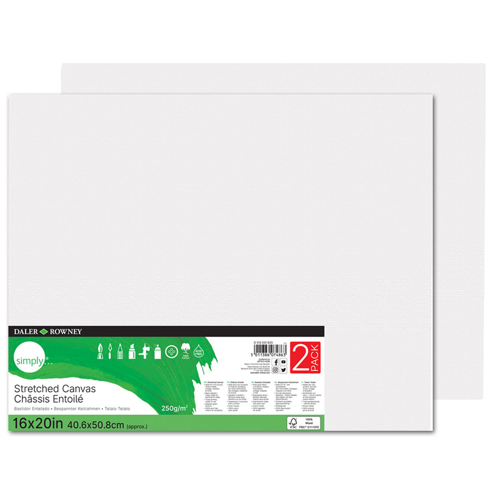 Daler-Rowney Simply Stretched Canvas 2 Pack 16"x20"