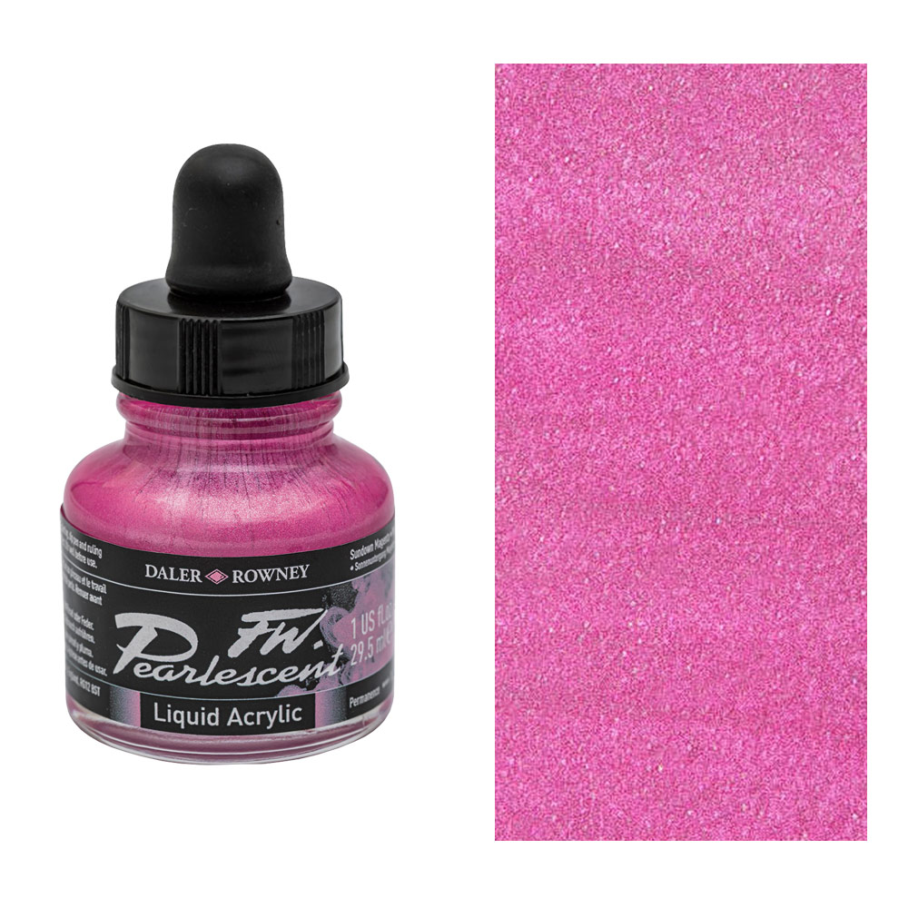 Daler-Rowney FW Pearlescent Liquid Acrylic Ink 1oz Sundown Magenta