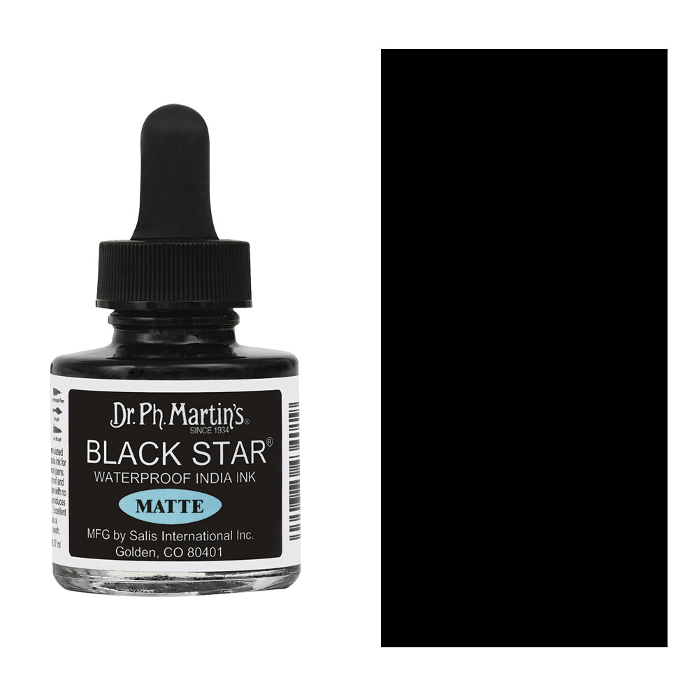 Dr. Ph. Martin's Black Star Matte Waterproof India Ink 1oz Black