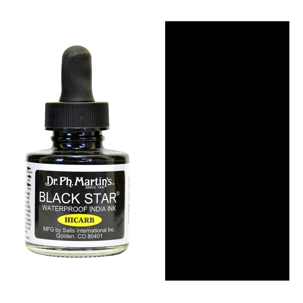 Dr. Ph. Martin's Black Star Hi-Carb Waterproof India Ink 1oz Black
