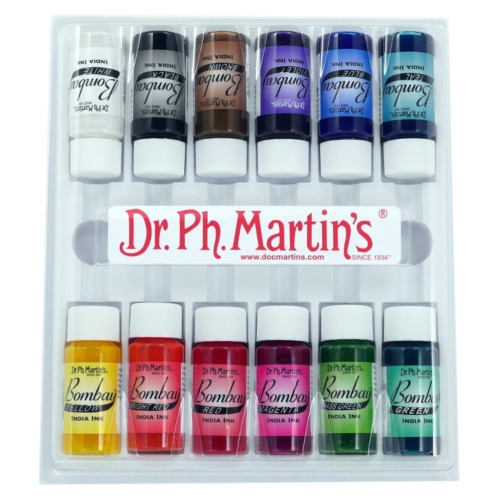 Dr. Ph. Martin's Bombay Waterproof India Ink 12 x 0.5oz Set