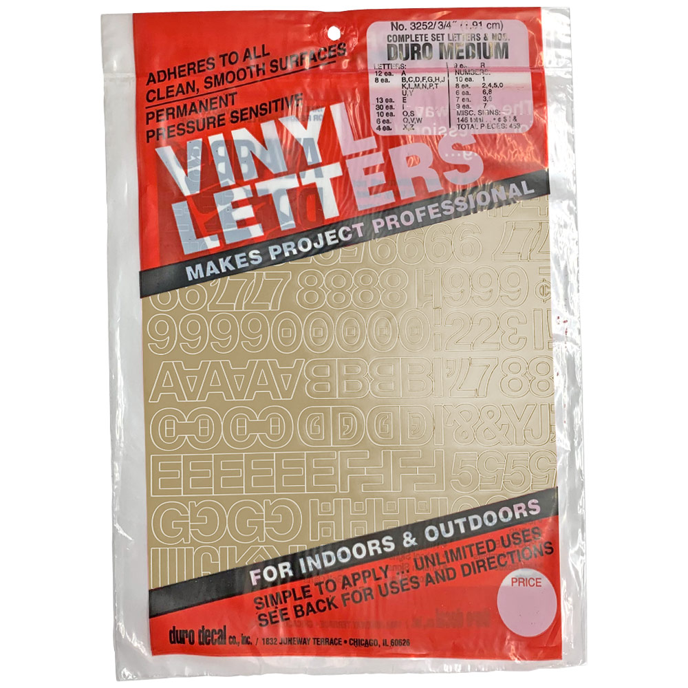 Duro Adhesive Vinyl Helvetica Letters & Numbers 3/4" Gold
