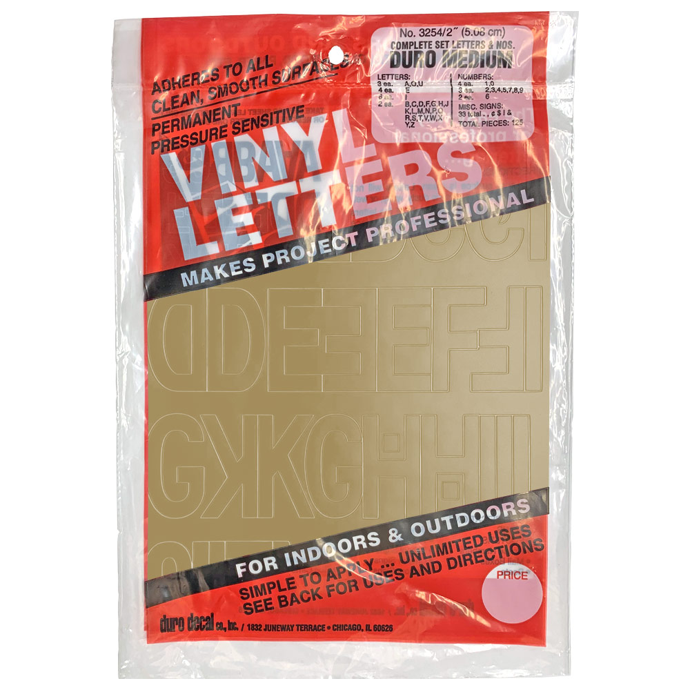 Duro Adhesive Vinyl Helvetica Letters & Numbers 2" Gold