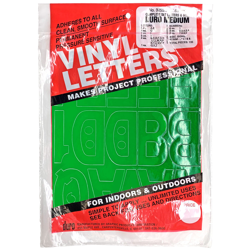 Duro Adhesive Vinyl Helvetica Letters & Numbers 3" Green