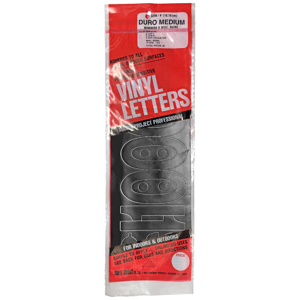 Duro Adhesive Vinyl Helvetica Numbers 4" Black