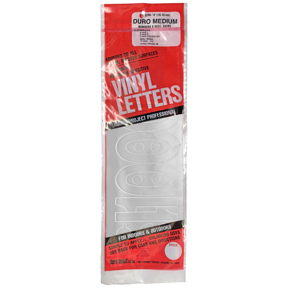 Duro Adhesive Vinyl Helvetica Numbers 4" Silver