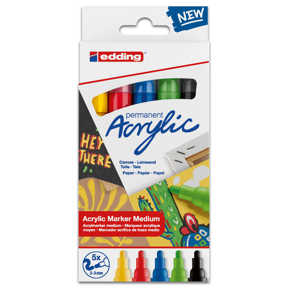 Edding 5100 Permanent Acrylic Paint Marker Medium 2-3mm 5 Set Basic