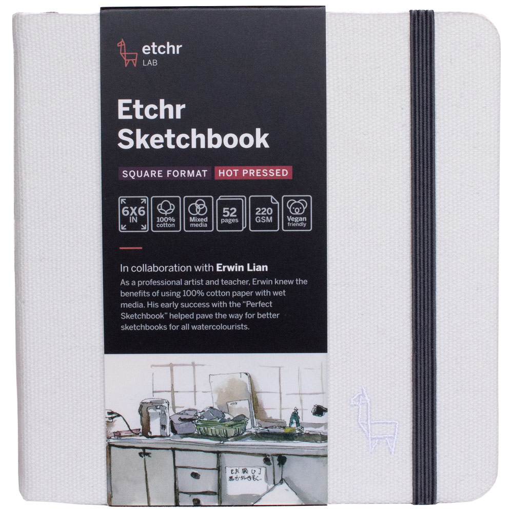 Etchr Lab Square Watercolor Sketchbook 52 Sheets 6" Hot Press