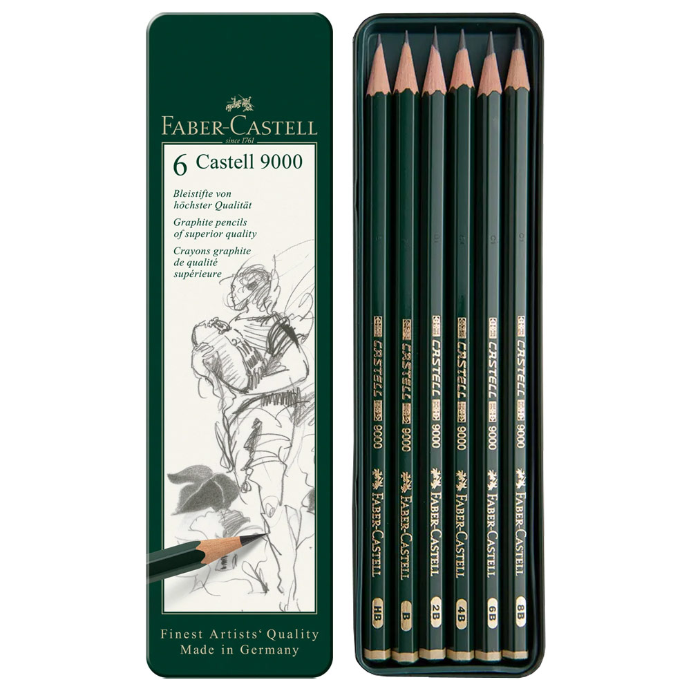 Faber-Castell Castell 9000 Graphite Pencil Tin 6 Set