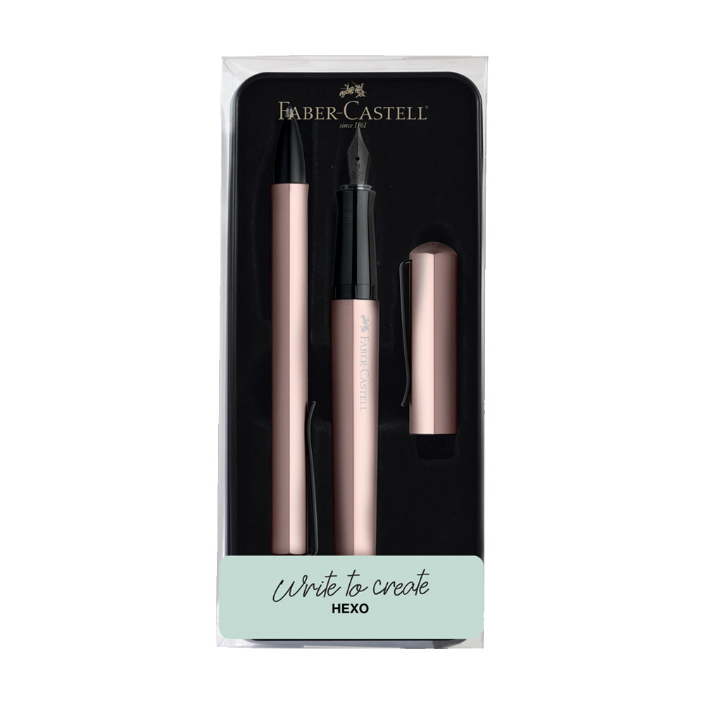 Faber-Castell HEXO Rollerball & Ballpoint Pen Gift Tin Rose Gold