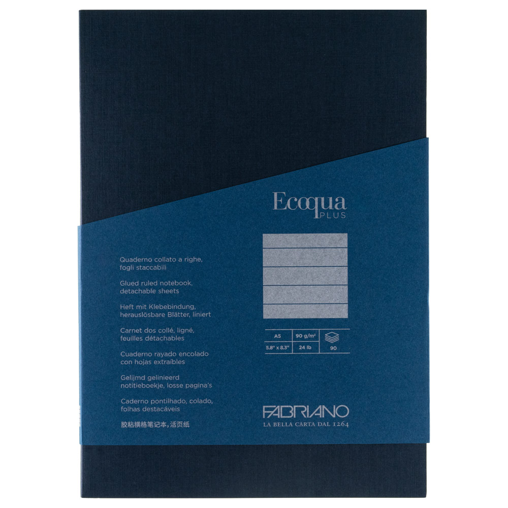 Fabriano Ecoqua Plus Glue-Bound Lined A5 Notebook 5.8"x8.3" Navy