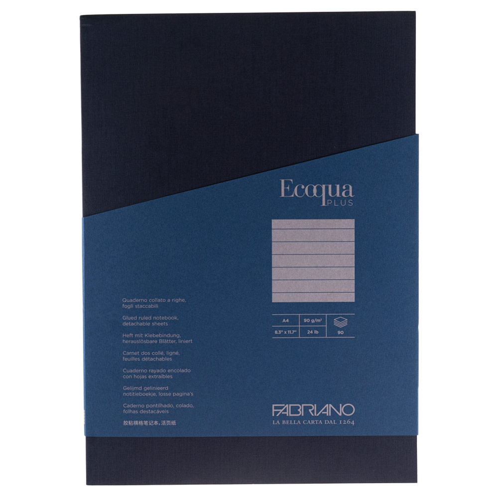 Fabriano Ecoqua Plus Glue-Bound Lined A4 Notebook 8.3"x11.7" Navy