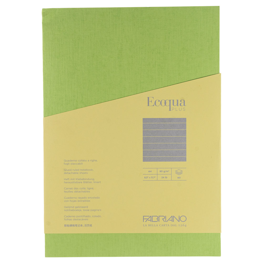 Fabriano A4 Ecoqua Plus Glue-Bound Lined Notebook 90 Pages 8.3"x11.7" Lime
