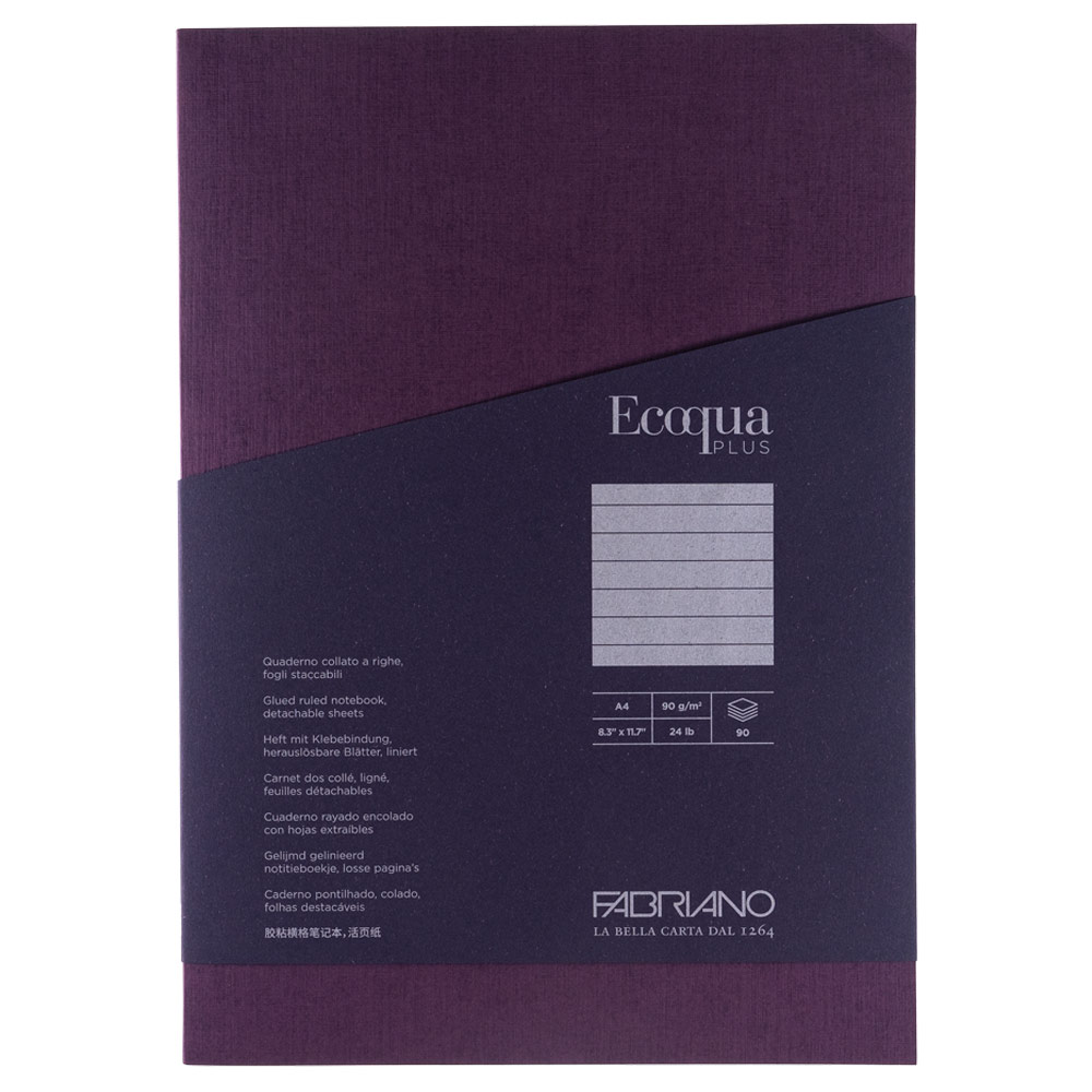 Fabriano A4 Ecoqua Plus Glue-Bound Lined Notebook 90 Pages 8.3"x11.7" Wine