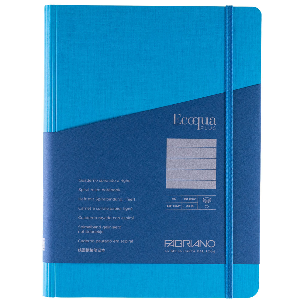 Fabriano A5 Ecoqua Plus Hidden Spiral Line Notebook 5.8"x8.3" Turquoise