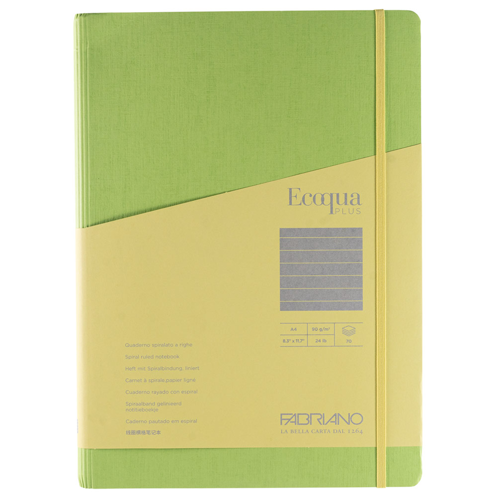 Fabriano Ecoqua Plus Hidden Spiral Lined A4 Notebook 8.3"x11.7" Lime